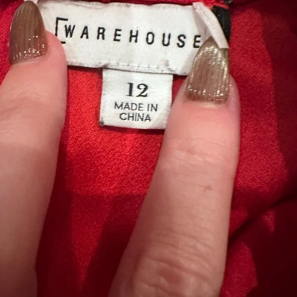 Warehouse Red Long Sleeve Tie Neck Dress Women’s UK 12 (US 8) - Picture 5 of 6